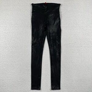Spanx Pants Womens Small Petite Black Shaping Faux Leather Leggings Career Work
